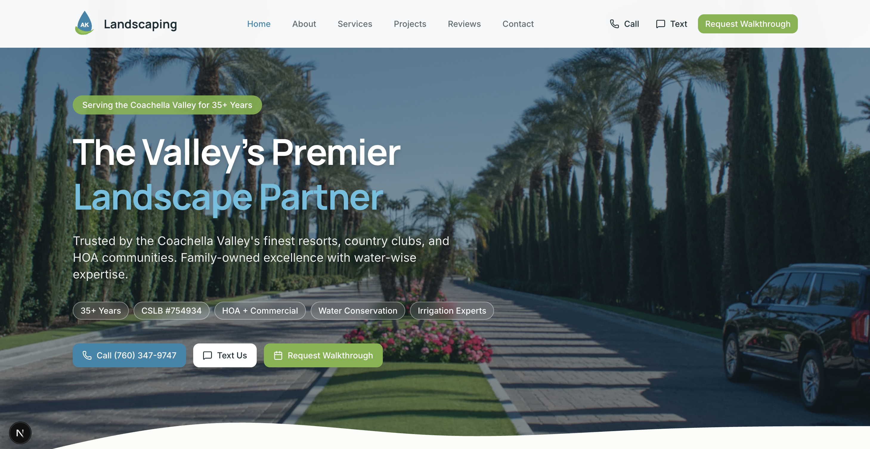 AK Landscaping website screenshot