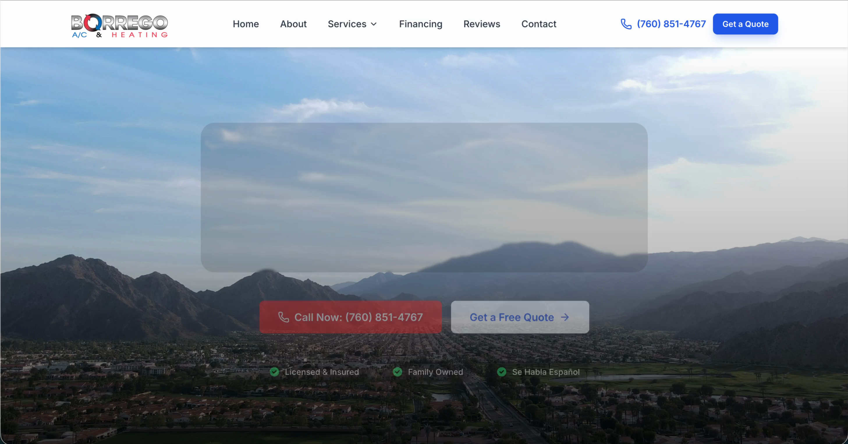 Borrego A/C website screenshot