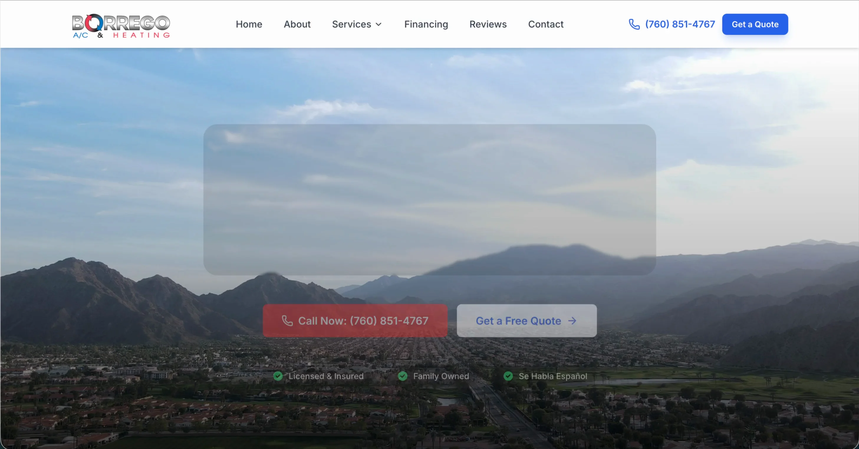 Borrego A/C website screenshot